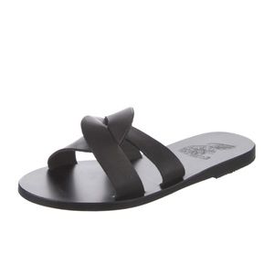 Ancient Greek Desmos Black Leather Sandals